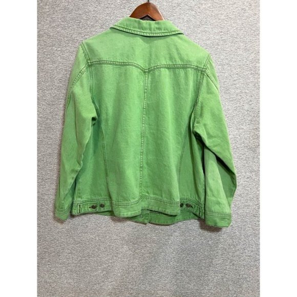 Cotton Ginny Jean Jacket Women Small Pocket Denim Button Up Long Sleeve Green - Picture 9 of 9